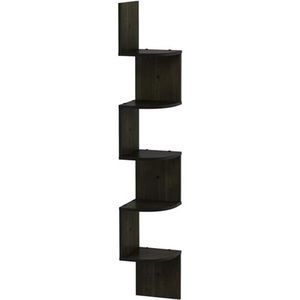 Wall Mount Floating Corner Shelf, 5-Tier Radial, Espresso